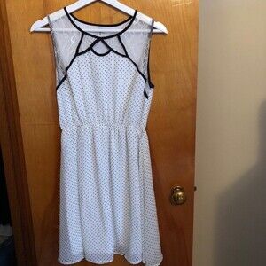 Ya Los Angeles Dress White Black Polka Dot Short Mini Lace Sleeveless Medium